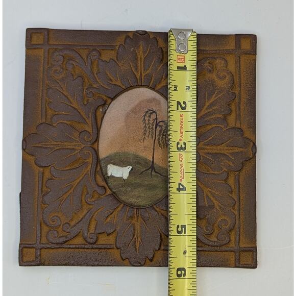 Miniature Metal Picture Frame Original Painting Weeping Willow Sheep Pastoral - Picture 5 of 5